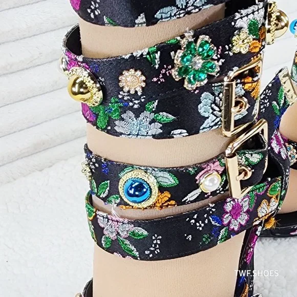 Floral Multi-Color Strappy Heels - Picture 7 of 14